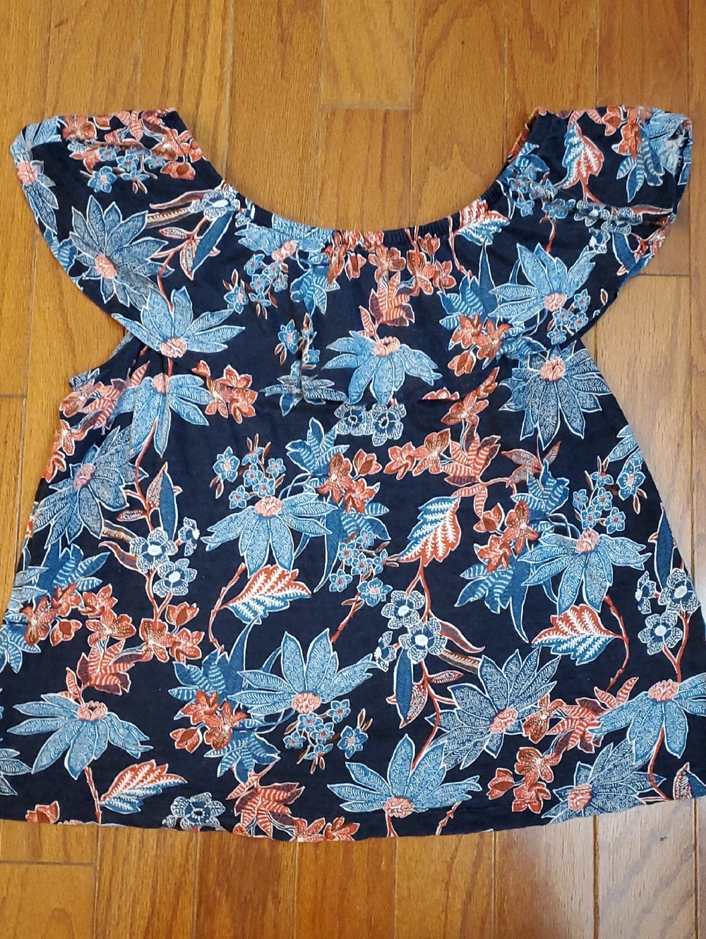 J JILL Love Linen Floral Ruffled Top Size Large Petite Resort Vacation